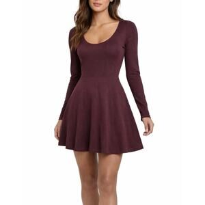 Garage Fit & Flare Mini Dress, Stretch, Long Sleeve Cut Out Burgundy Small
